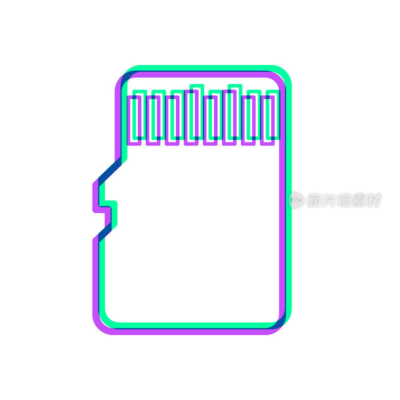 记忆卡- Micros SD。图标与两种颜色叠加在白色背景上